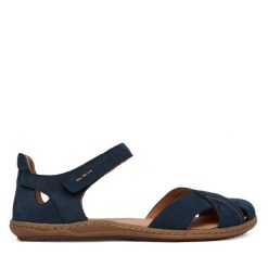 Sandały Josef Seibel. Niebieskie sandały damskie Josef Seibel, bez wzorów, bez obcasa, na płaskiej podeszwie. Za 439.99 zł.