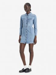 Levi's Sukienka dżinsowa w kolorze błękitnym rozmiar: M. Niebieskie sukienki damskie Levi's, m, bez wzorów, z bawełny, bez kołnierzyka, bez ramiączek, mini. Za 170.87 zł.