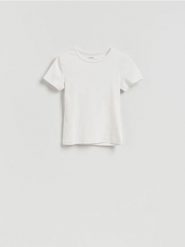 T-shirt slim fit z modalem - biały. Białe t-shirty damskie Reserved, l, bez wzorów, z bawełny, bez kołnierzyka. Za 45.99 zł.