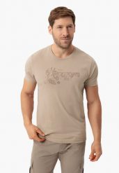 Bawełniany t-shirt T-TON. Brązowe t-shirty męskie Volcano, l, bez wzorów, z bawełny, bez kołnierzyka. Za 59.99 zł.