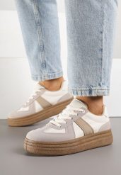 Ciemnobeżowe Sneakersy Klasyczne Tenisówki na Tłoczonej Platformie Nanislla. Brązowe trampki i tenisówki damskie Born2be, bez wzorów. Za 99.99 zł.