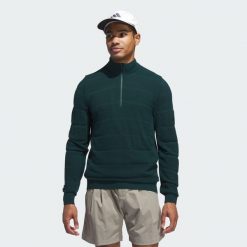 Sweter Ultimate365 Tour Wind Knit Quarter-Zip. Zielone swetry męskie Adidas, m, bez wzorów, bez kołnierzyka. W wyprzedaży za 519.35 zł.