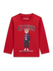Guess Bluzka N6BI04 K5854 Czerwony ciemny Regular Fit. Czerwone t-shirty chłopięce Guess, z aplikacjami, z bawełny, bez ramiączek. Za 114.99 zł.