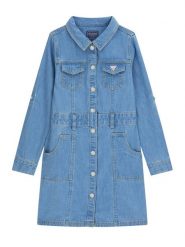 Guess Sukienka jeansowa J6RK32 D4EU0 Niebieski Regular Fit. Niebieskie sukienki niemowlęce Guess, z aplikacjami, z bawełny, bez ramiączek. Za 329.99 zł.