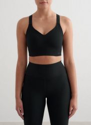 Damski biustonosz sportowy wysokie wsparcie prążkowany Ribbed Performance czarny. Czarne biustonosze sportowe damskie Aim'n, bez wzorów, z materiału. Za 258.00 zł.