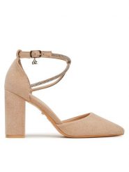 DeeZee Czółenka BG-88416-1 Beżowy. Brązowe czółenka damskie DeeZee, bez wzorów, z materiału, bez obcasa. Za 139.99 zł.