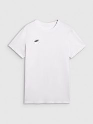 4F T-shirt regular gładki męski - biały XL. Białe t-shirty męskie 4f, m, bez wzorów, z bawełny, bez kołnierzyka. Za 49.99 zł.