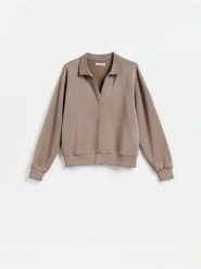 Bluza z dodatkiem modalu - brązowy. Brązowe bluzy bez kaptura damskie Reserved, l, z dzianiny. Za 109.99 zł.