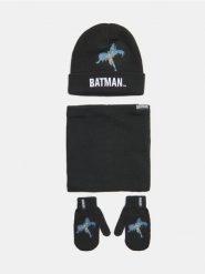 Zestaw: czapka, komin i rękawiczki Batman - czarny. Czarne rękawiczki dziecięce Sinsay, bez ramiączek. Za 39.99 zł.