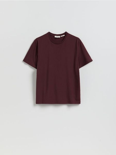 T-shirt regular z włóknem bambusowym - bordowy. Czerwone t-shirty męskie Reserved, l, bez wzorów, z dzianiny, bez kołnierzyka. Za 89.99 zł.