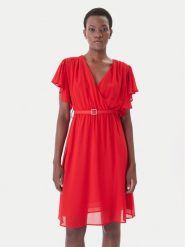 Artigli Sukienka koktajlowa ACAB004967 Czerwony Regular Fit. Czerwone sukienki damskie Artigli, bez wzorów, z syntetyku, wizytowe, bez kołnierzyka, bez ramiączek. Za 419.99 zł.
