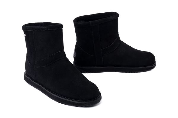 EMU AUSTRALIA W13216 Banks black, botki damskie. Czarne botki damskie Emu Australia, z wełny, bez obcasa, bez zapięcia. Za 624.02 zł.