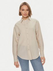 Calvin Klein Koszula K20K206694 Beżowy Relaxed Fit. Brązowe koszule damskie CALVIN KLEIN, bez wzorów, ze lnu, bez kołnierzyka, bez ramiączek. Za 479.99 zł.
