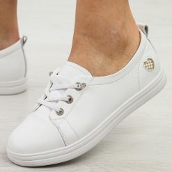 Białe skórzane półbuty damskie T.Sokolski W25-467. Białe półbuty damskie Sokolski, bez wzorów, z jeansu, biznesowe, bez obcasa, na płaskiej podeszwie. Za 219.00 zł.