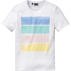 T-shirt Slim Fit bonprix biały z nadrukiem. Białe t-shirty męskie bonprix, m, bez wzorów, bez kołnierzyka. Za 34.99 zł.