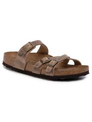 Birkenstock Klapki Franca 1015931 Brązowy. Brązowe klapki damskie Birkenstock, bez wzorów, z nubiku, bez obcasa. Za 499.99 zł.
