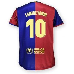 FC Barcelona komplet koszulka spodenki junior Home FCB 2024/25 Lamine Yamal. Czerwone bluzki sportowe damskie FC Barcelona, bez kołnierzyka, bez ramiączek. W wyprzedaży za 292.18 zł.