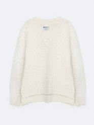 Sweter damski z dekoltem v-neck perłowy Mayamiya 103. Białe swetry klasyczne damskie Big Star, l, z jeansu, bez kołnierzyka. W wyprzedaży za 179.99 zł.