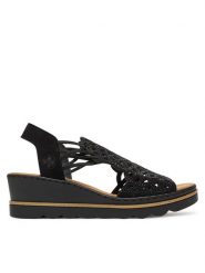 Rieker Sandały CEO-67465-00 Czarny. Czarne sandały damskie Rieker, bez wzorów, z materiału, bez obcasa, na koturnie. Za 349.99 zł.