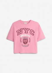 T-shirt oversize z czystej bawełny organicznej. Czerwone koszulki dziewczęce bonprix, bez wzorów, z bawełny, bez ramiączek. Za 39.99 zł.
