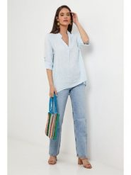 Le Monde du Lin Lniana bluzka w kolorze błękitnym rozmiar: 40/42. Niebieskie bluzki damskie Le Monde du Lin, bez wzorów, ze lnu, bez kołnierzyka, bez ramiączek. Za 130.99 zł.