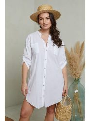 Curvy Lady Sukienka w kolorze białym rozmiar: 44/46. Białe sukienki damskie Curvy Lady, na co dzień, bez wzorów, klasyczne, bez kołnierzyka, bez ramiączek, midi, proste. Za 96.37 zł.