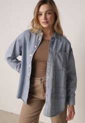 Niebieska Koszula Jeansowa z Bawełną Ozdobiona Przeszyciami Junie. Niebieskie koszule damskie Born2be, l, bez wzorów, z bawełny, eleganckie, bez kołnierzyka, bez ramiączek. Za 129.99 zł.