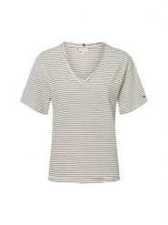 Tommy Hilfiger Koszulka z zawartością lnu Kobiety Bawełna biały|niebieski, M. Białe t-shirty damskie Tommy Hilfiger, m, bez wzorów, z bawełny, bez kołnierzyka. Za 229.95 zł.