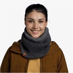 Komin na szyję - Bandana BUFF Knitted & Fleece Neckwarmer Marin. Szare szaliki i kominy damskie Buff, bez wzorów. Za 197.00 zł.