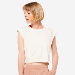 Koszulka do jogi damska Kimjaly crop. Brązowe t-shirty damskie KIMJALY, xs, bez wzorów, z bawełny, bez kołnierzyka. Za 79.99 zł.