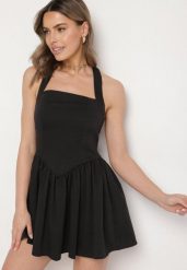 Czarna Rozkloszowana Sukienka Vices z Paskiem na Szyję Nelimira. Czarne sukienki damskie Born2be, na co dzień, l, z aplikacjami, eleganckie, bez kołnierzyka, bez ramiączek, mini, rozkloszowane. W wyprzedaży za 63.99 zł.