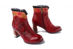LAURA VITA 0006500 Oxaneo 54 rouge, botki damskie. Czerwone botki damskie Laura Vita, na zimę, z polaru, bez obcasa, na obcasie, bez zapięcia. Za 499.90 zł.