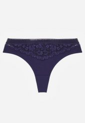 Granatowe Majtki Typu Stringi z Bawełną i Koronką Zeliche. Niebieskie stringi damskie Renee, l, bez wzorów, z bawełny. Za 7.99 zł.