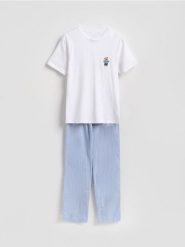 Dwuczęściowa piżama z haftem - biały. Białe piżamy męskie Reserved, l, bez wzorów, z bawełny, bez ramiączek. Za 139.99 zł.