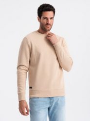 Nierozpinana męska bluza dresowa BASIC – beżowa V6 OM-SSBN-0159 - XXL. Brązowe bluzy bez kaptura męskie Ombre Clothing, l, z dresówki. Za 119.99 zł.