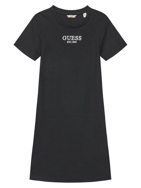 Guess Sukienka codzienna J5YK11 KBZP4 Czarny Regular Fit. Czarne sukienki dziewczęce Guess, z aplikacjami, z bawełny, bez ramiączek. Za 99.99 zł.