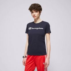T-SHIRT DAMSKI KOSZULKA SPORTOWA CHAMPION- CREWNECK. Niebieskie bluzki sportowe damskie CHAMPION, uniwersalny, z bawełny, bez kołnierzyka, bez ramiączek. Za 116.00 zł.