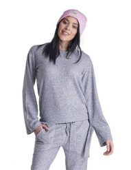 Damska bluza z okrągłym dekoltem i sznurowanymi cekinami. Szare bluzy sportowe damskie LEONE 1947 APPAREL, l, bez wzorów, z materiału, bez ramiączek, długie, z kapturem. Za 84.16 zł.