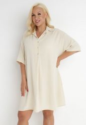 Jasnobeżowa Sukienka Kaseia. Brązowe sukienki damskie Born2be, na co dzień, plus size, bez wzorów, z tkaniny, bez kołnierzyka, plus size, bez ramiączek, mini, dopasowane. W wyprzedaży za 95.99 zł.
