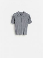 Sweter z krótkimi rękawami - szary. Szare swetry klasyczne damskie Reserved, l, z bawełny, bez kołnierzyka. Za 99.99 zł.