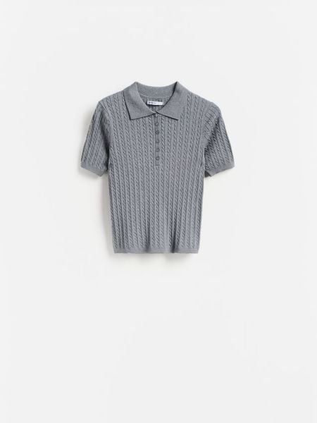 Sweter z krótkimi rękawami - szary. Szare swetry klasyczne damskie Reserved, l, z bawełny, bez kołnierzyka. Za 99.99 zł.