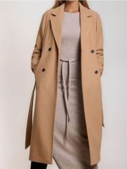 Płaszcz dwurzędowy - brązowy. Brązowe płaszcze damskie Sinsay, l, bez wzorów. Za 139.99 zł.