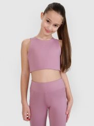 4F Crop top sportowy szybkoschnący dziewczęcy 4F JUNIOR x Anna Lewandowska - różowy 158/164 (12-14 lat). Czerwone koszulki dziewczęce 4f, bez wzorów, z dzianiny, bez ramiączek. Za 49.99 zł.