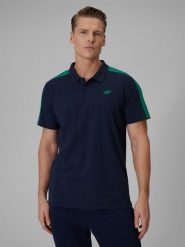 4F Koszulka polo regular męska - granatowa 3XL. Niebieskie koszulki polo męskie 4f, m, bez wzorów, z bawełny, bez ramiączek. Za 119.99 zł.