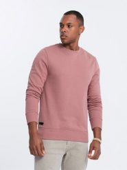 Męska nierozpinana dresowa bluza BASIC – ciemnoróżowa V4 OM-SSBN-0159 - XXL. Czerwone bluzy bez kaptura męskie Ombre Clothing, l, z dresówki. Za 119.99 zł.