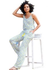 Heine Kombinezon w kolorze błękitno-żółtym rozmiar: 40. Niebieskie kombinezony damskie Heine, bez wzorów, bez kołnierzyka, bez ramiączek. Za 60.88 zł.