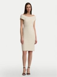 Lauren Ralph Lauren Sukienka koktajlowa 253936390002 Écru Slim Fit. Sukienki damskie Lauren Ralph Lauren, bez wzorów, z syntetyku, wizytowe, bez kołnierzyka, bez ramiączek. Za 1,869.00 zł.