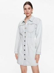Gestuz Sukienka jeansowa Calia 10906914 Niebieski Regular Fit. Niebieskie sukienki damskie Gestuz, bez wzorów, z bawełny, bez kołnierzyka, bez ramiączek, koszulowe. Za 999.99 zł.