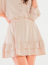 Awama Spódnica w kolorze beżowym rozmiar: S/M. Brązowe spódniczki damskie Awama, m, bez wzorów, z podwyższonym stanem, mini, rozkloszowane. Za 219.99 zł.