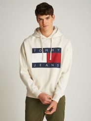 TOMMY JEANS Bluza w kolorze kremowym rozmiar: M. Brązowe bluzy z kapturem męskie Tommy Jeans, m, z bawełny. Za 303.06 zł.